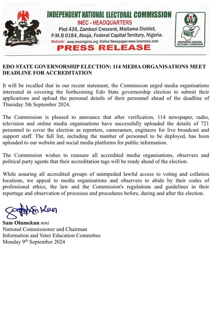 INEC Press Releases Edo Decides 2024