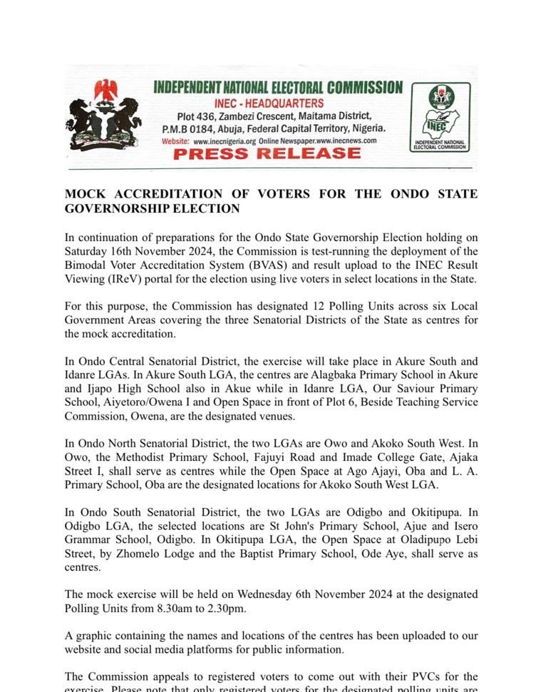 INEC Press Releases Ondo Decides 2024