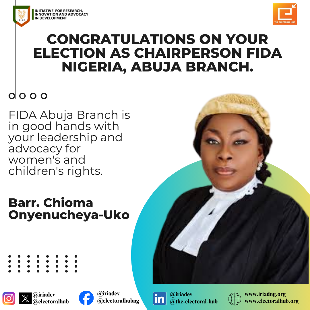 Congratulations to Barr. Chioma Onyenuchya – Uko on her election as the chairperson FIDA Nigeria, Abuja Branch