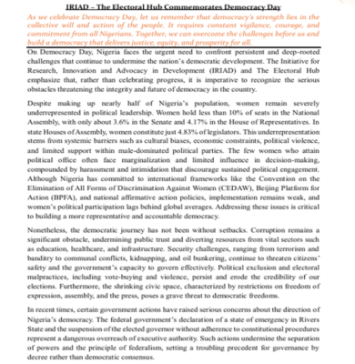 The Electoral Hub Public Statement - International Day of Democracy 2025
