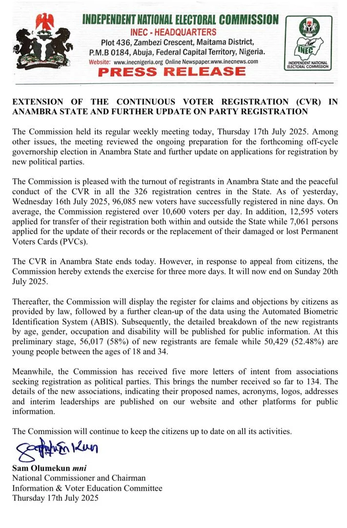Press Release Extension of CVR (Press Release)